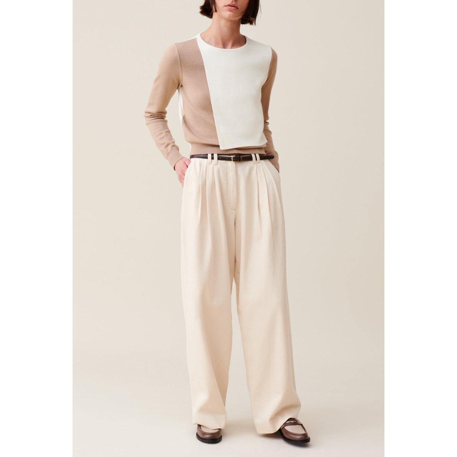 Cropped Tone-on-Tone Flap Sweater