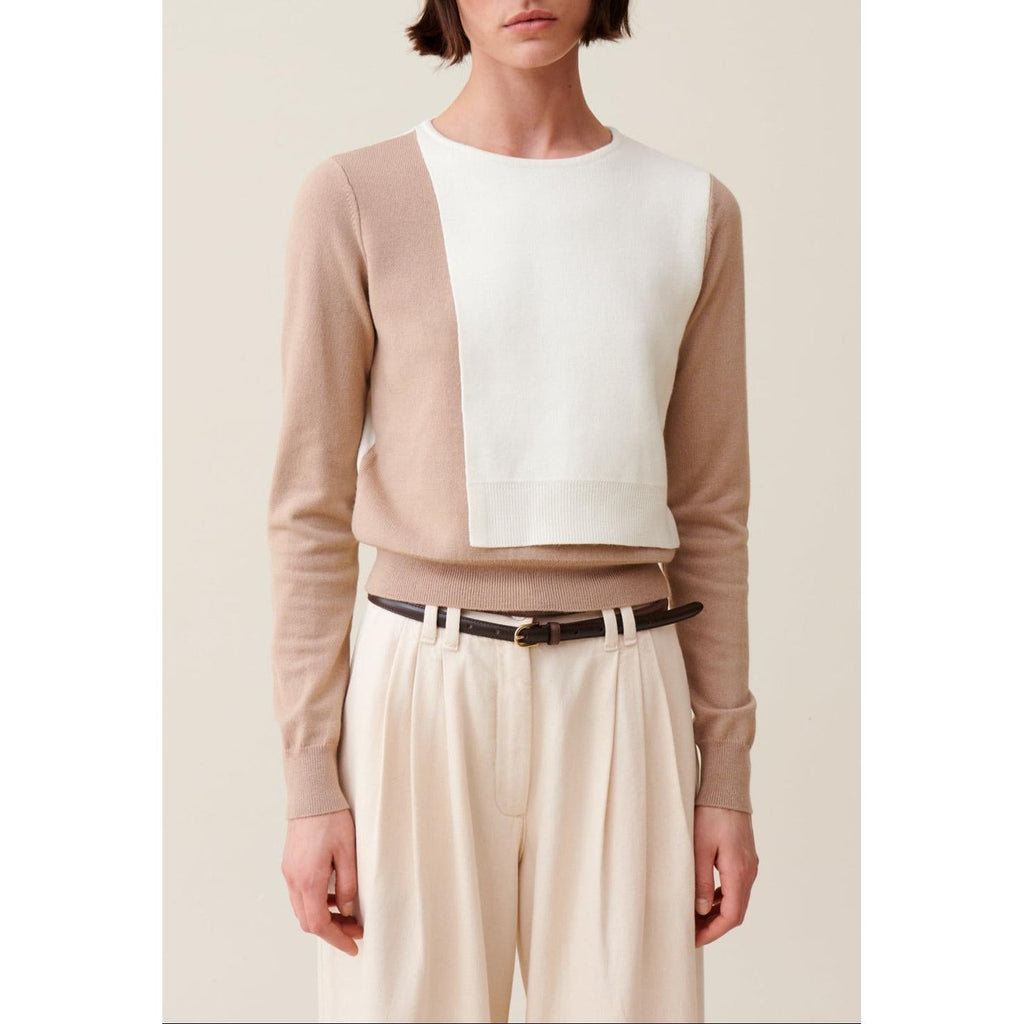 Cropped Tone-on-Tone Flap Sweater