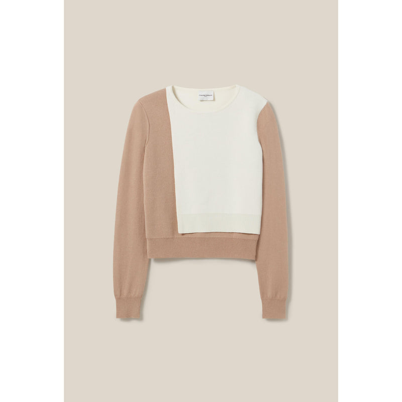 Cropped Tone-on-Tone Flap Sweater