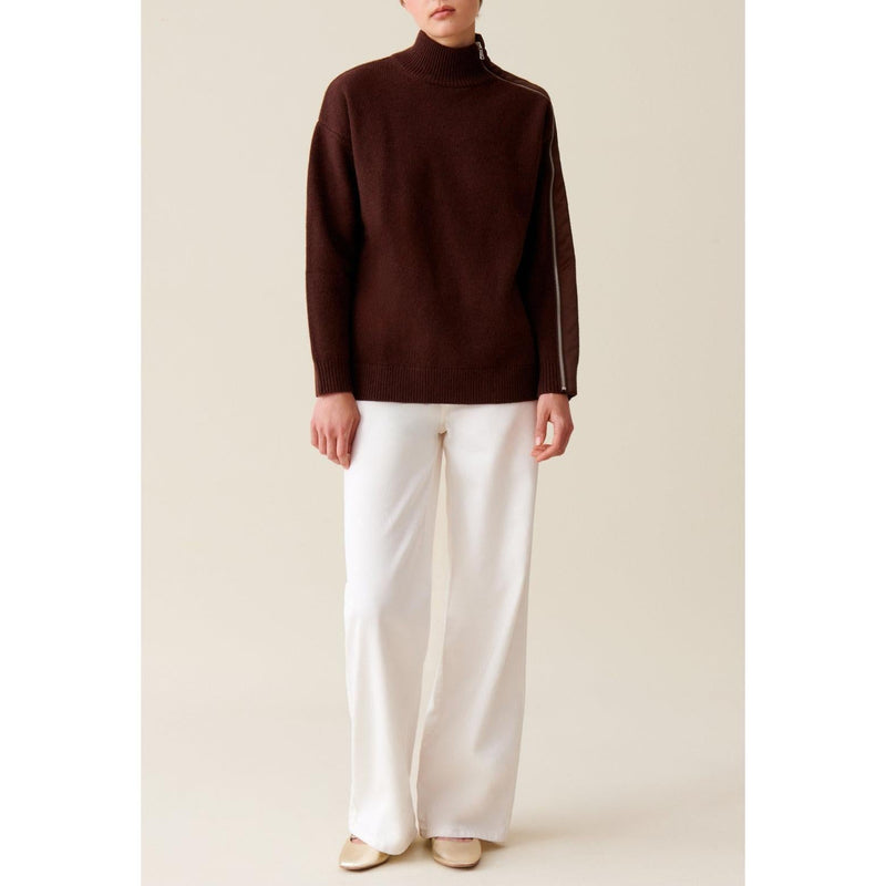 Pull Col Montant Zippé Marron