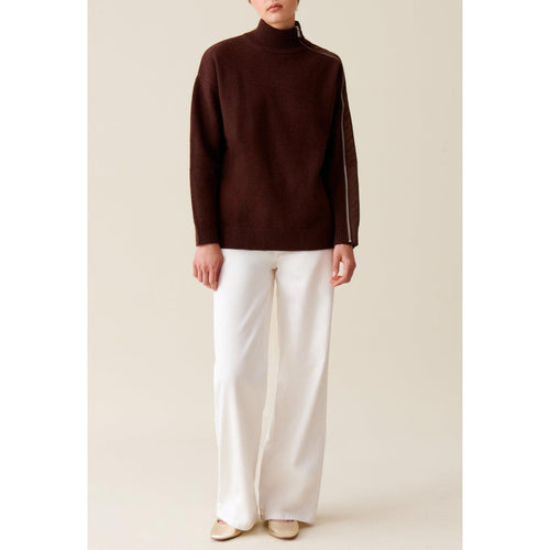 Pull Col Montant Zippé Marron