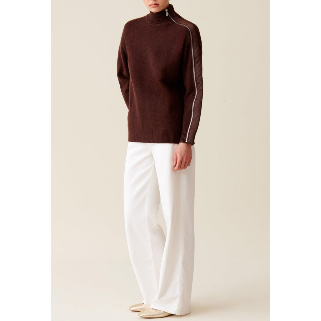 Pull Col Montant Zippé Marron