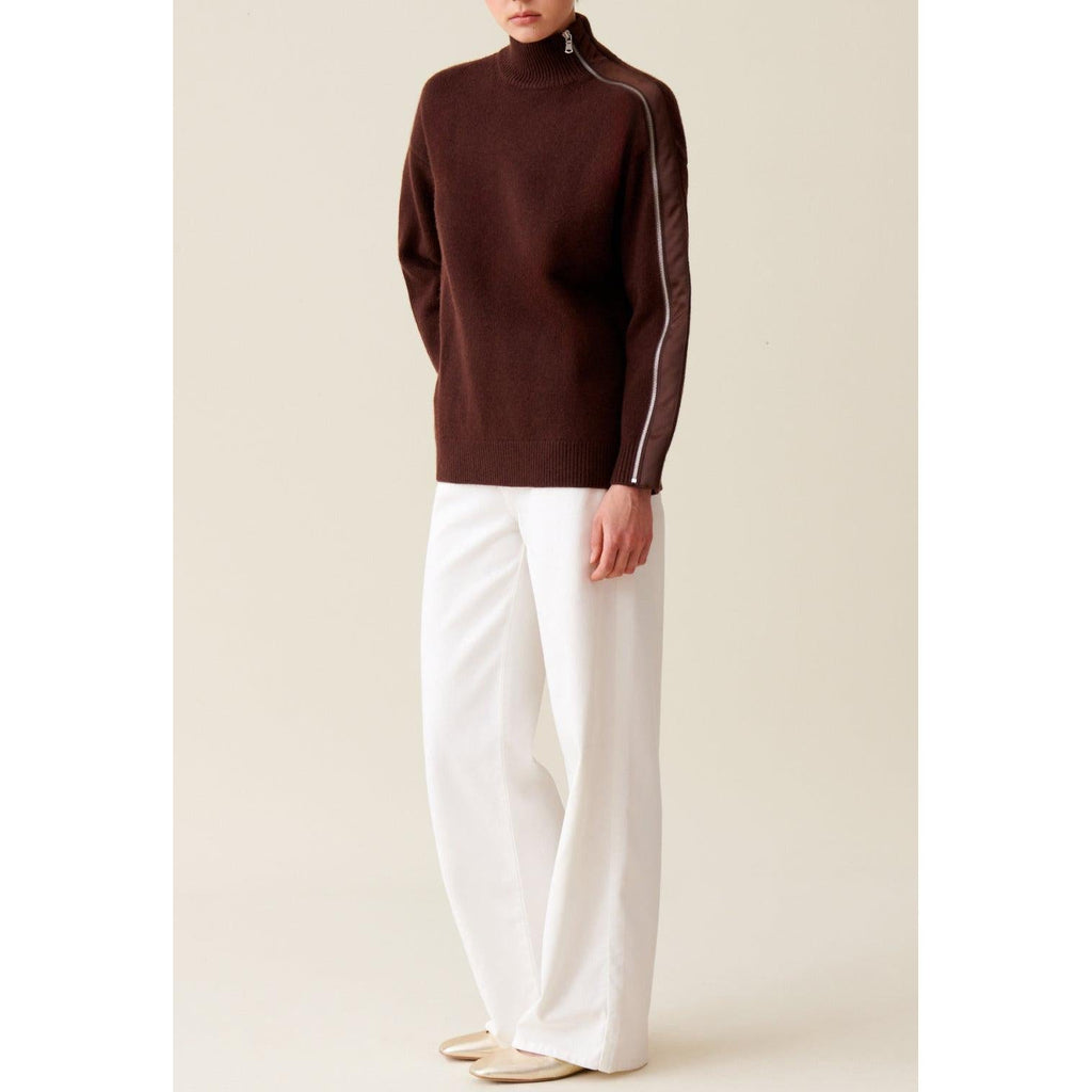 Brown Zipped High Neck Sweater