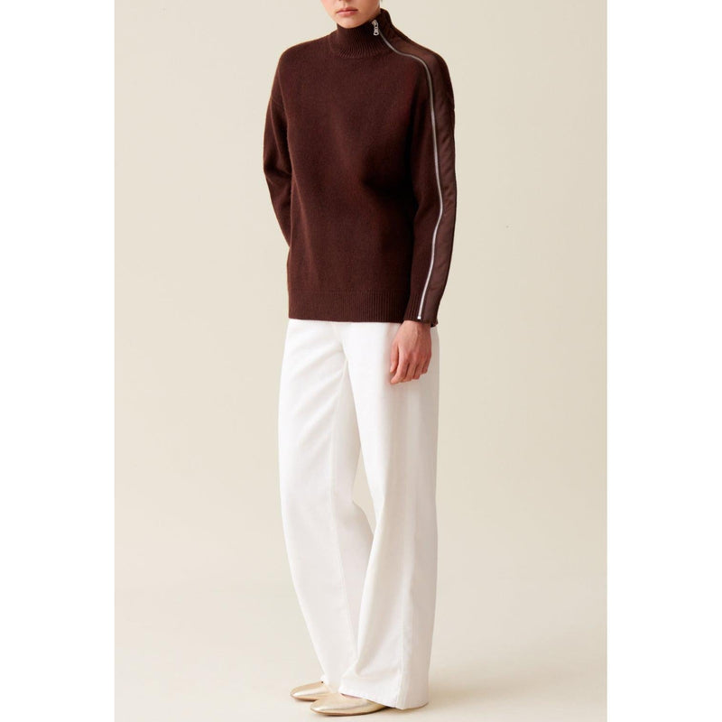 Pull Col Montant Zippé Marron
