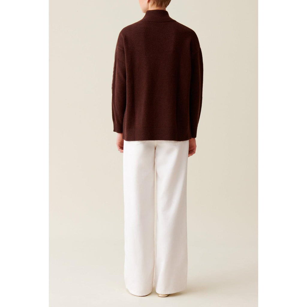 Pull Col Montant Zippé Marron