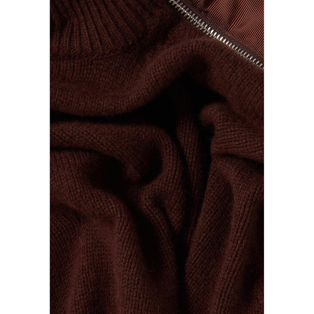 Brown Zipped High Neck Sweater