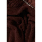 Brown Zipped High Neck Sweater