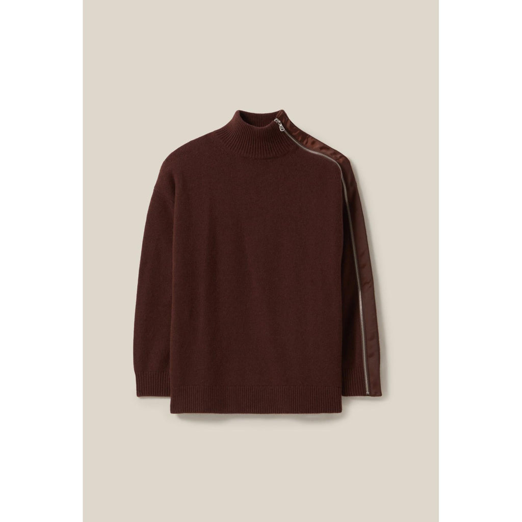 Brown Zipped High Neck Sweater
