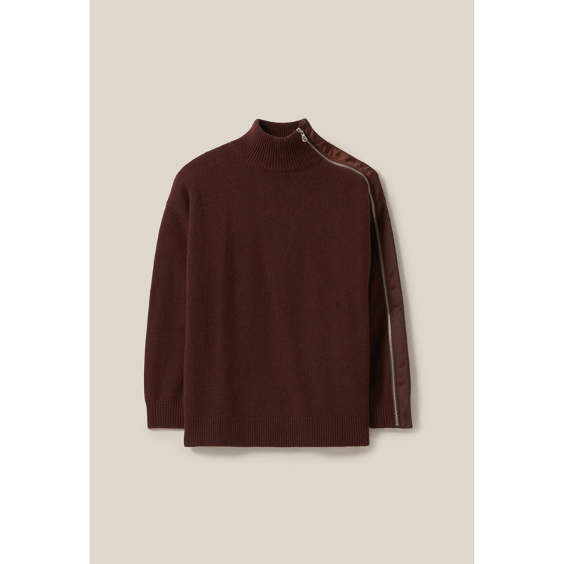 Pull Col Montant Zippé Marron