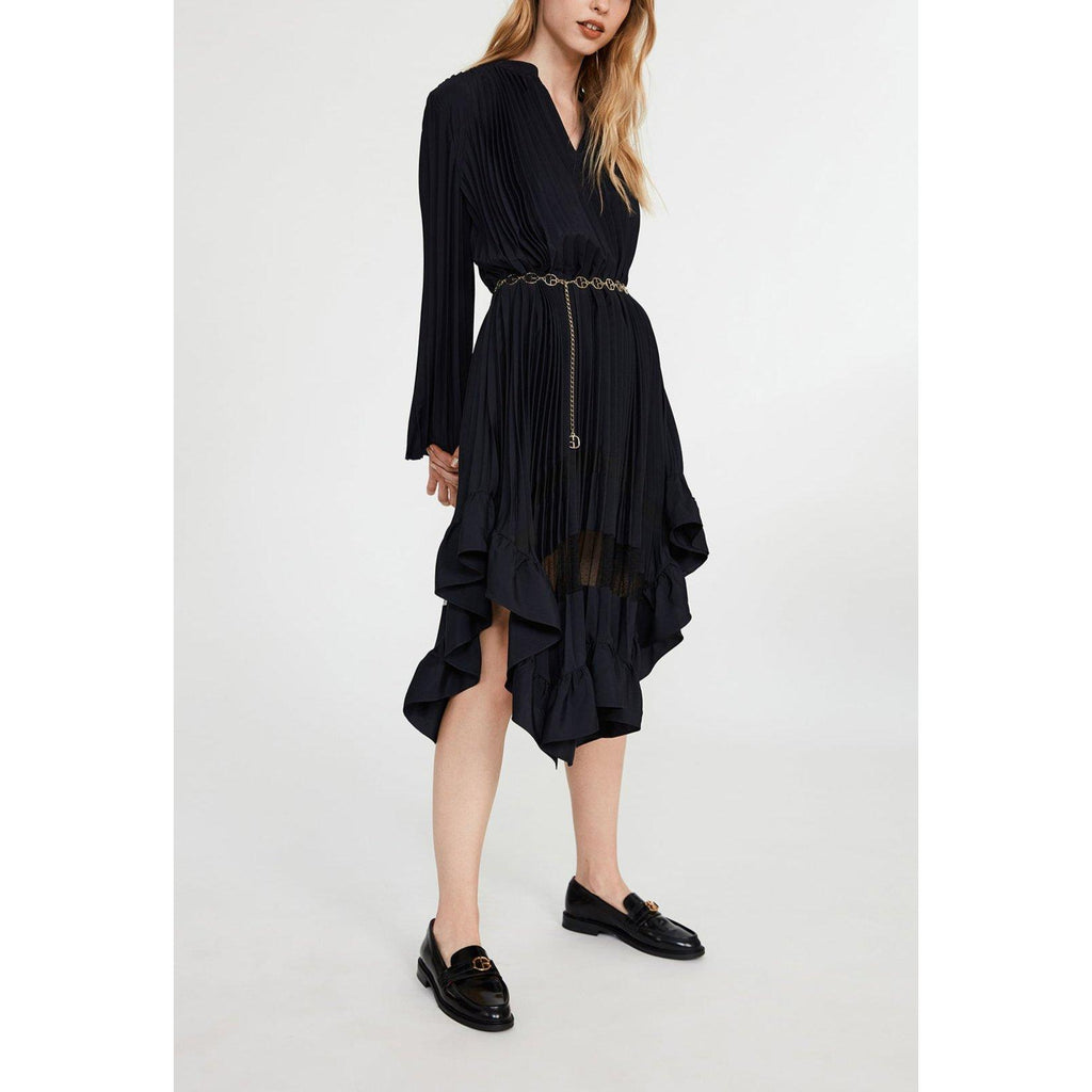Vestido Plisado Con Volante