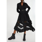 Claudie Pierlot - Robe Noire Longue Plissée À Volants