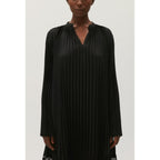 Long Black Pleated Ruffle Dress