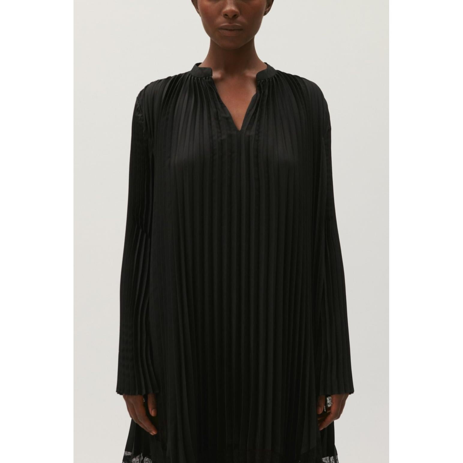 Long Black Pleated Ruffle Dress