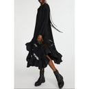 Claudie Pierlot - Vestido largo negro plisado con volantes