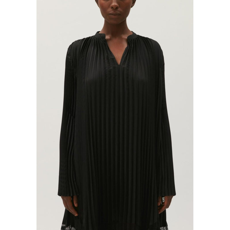 Claudie Pierlot - Vestido largo negro plisado con volantes