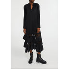 Long Black Pleated Ruffle Dress