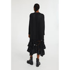 Long Black Pleated Ruffle Dress