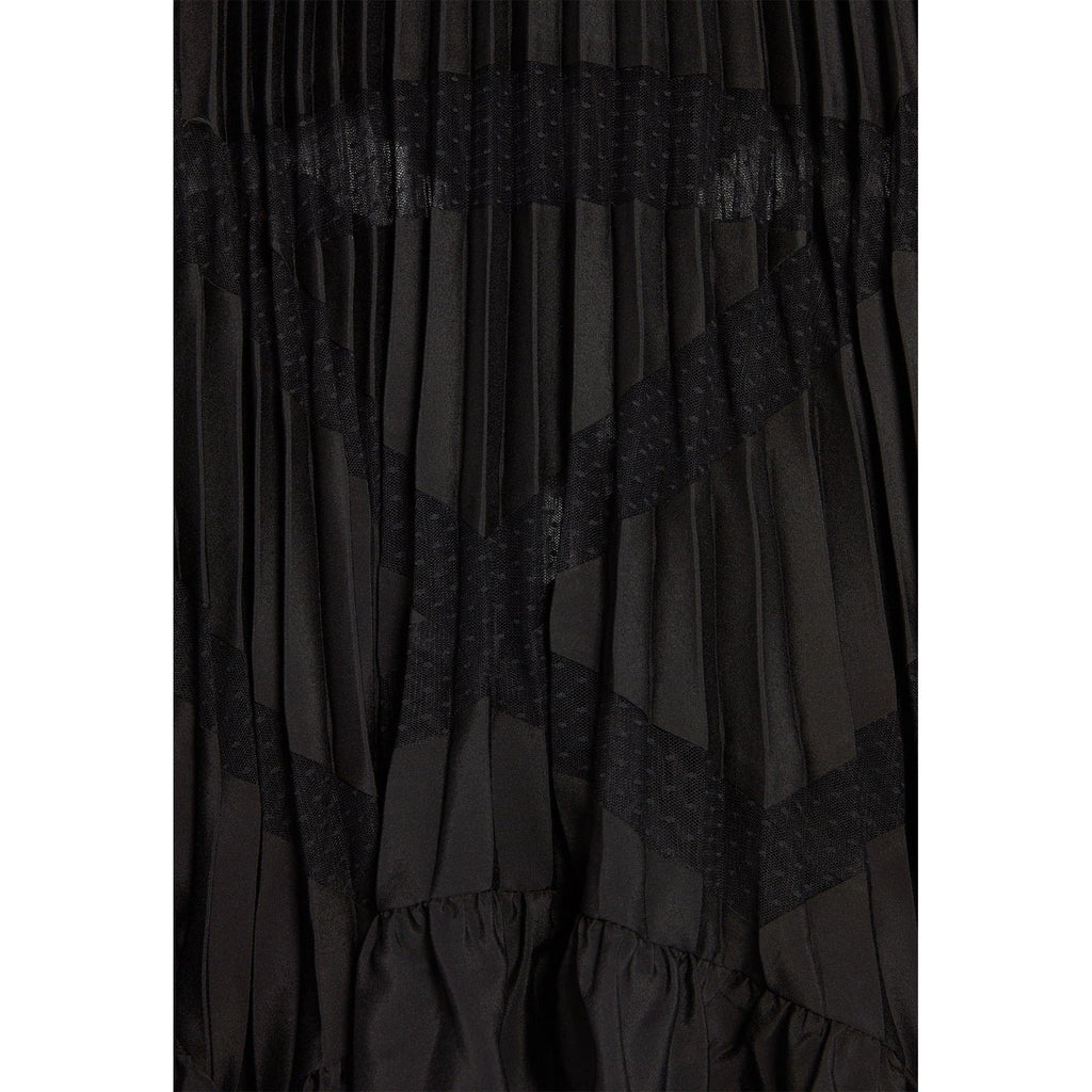 Long Black Pleated Ruffle Dress