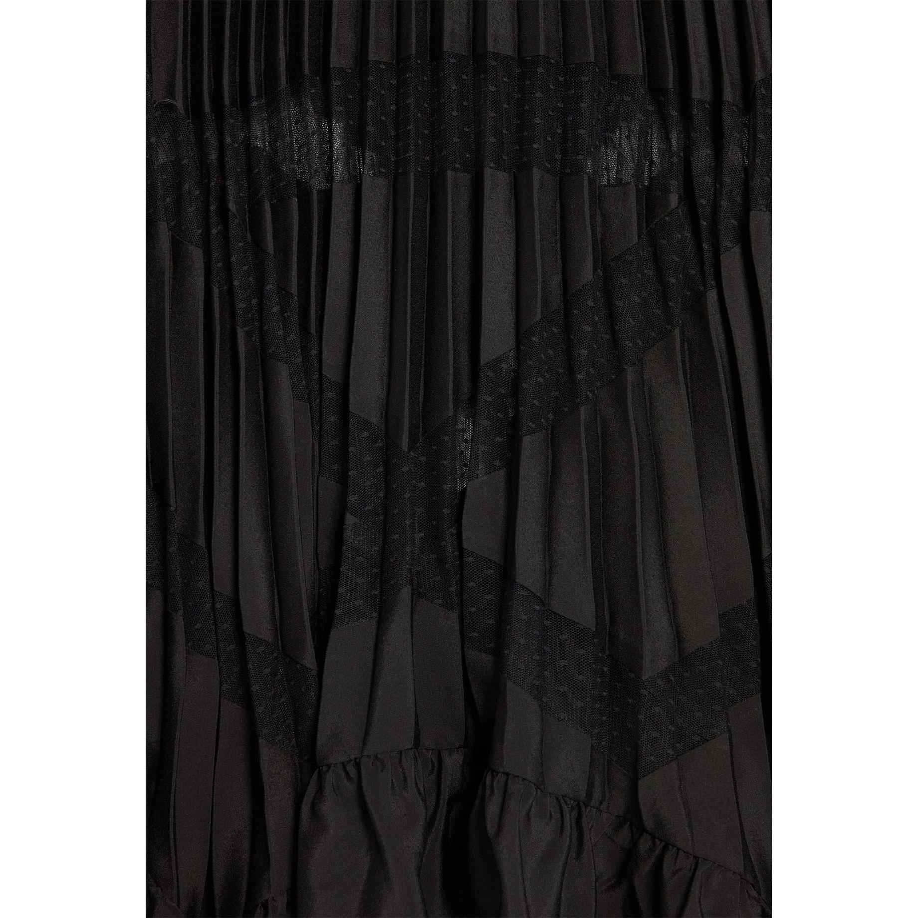Long Black Pleated Ruffle Dress