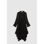 Long Black Pleated Ruffle Dress