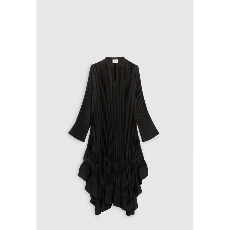 Claudie Pierlot - Vestido largo negro plisado con volantes