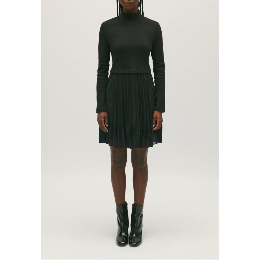 Short Black Pleated Twist Dress