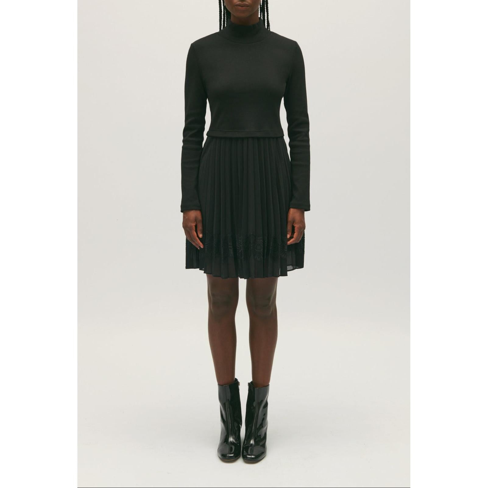Short Black Pleated Twist Dress