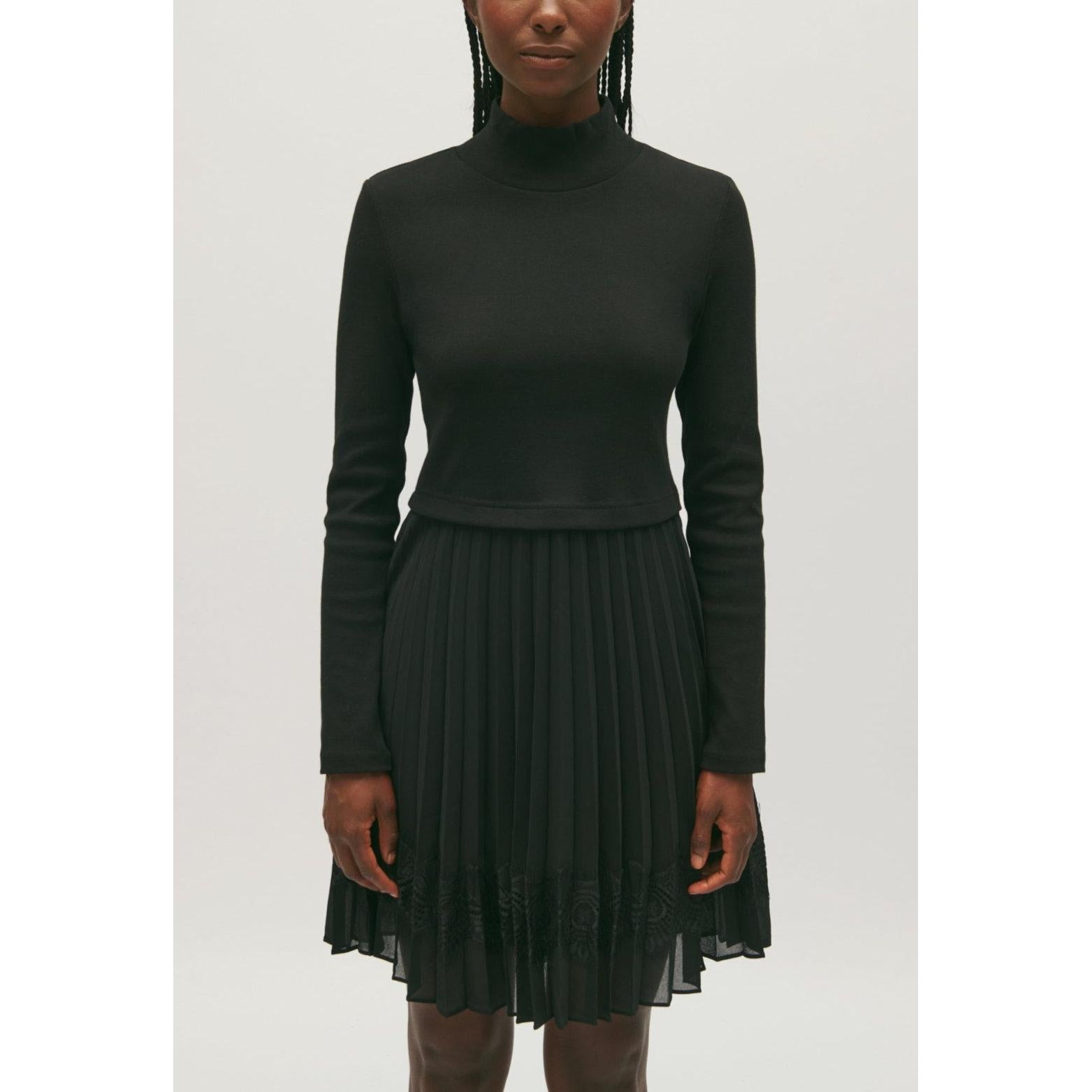 Short Black Pleated Twist Dress
