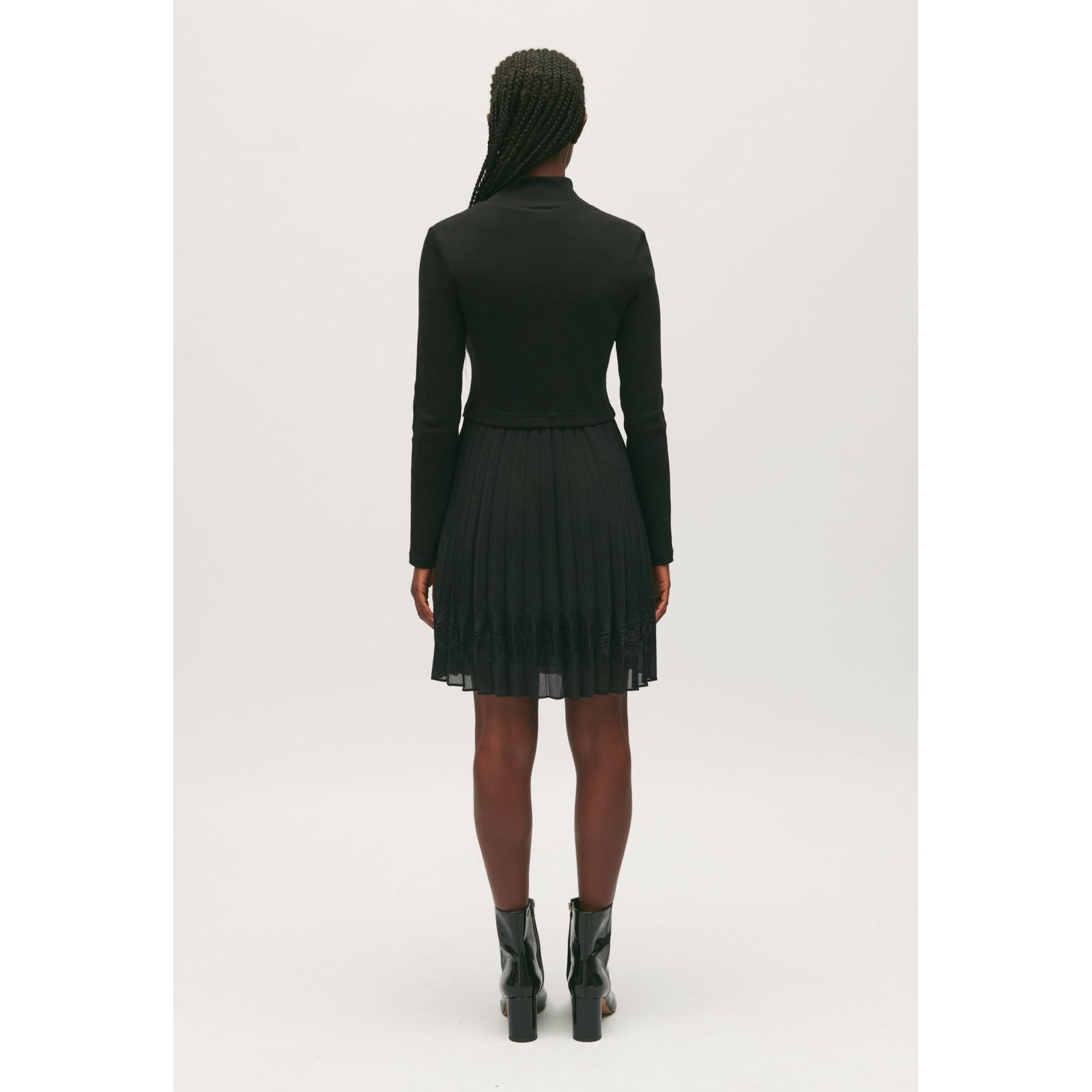 Short Black Pleated Twist Dress