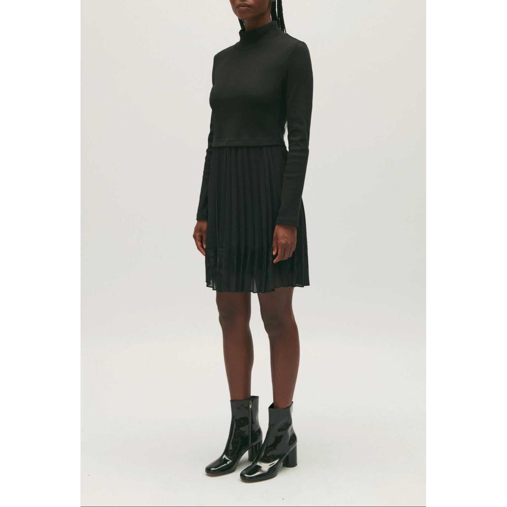 Short Black Pleated Twist Dress