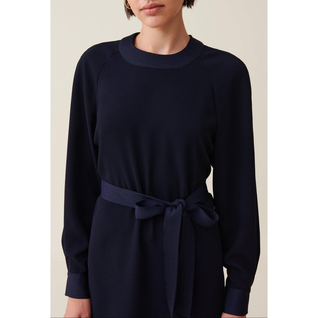 Navy Belted Babydoll Dress