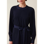 Navy Belted Babydoll Dress