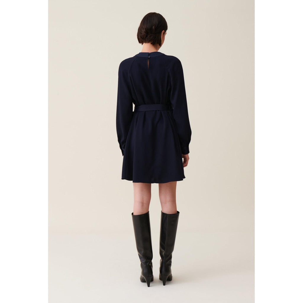Navy Belted Babydoll Dress