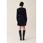 Navy Belted Babydoll Dress