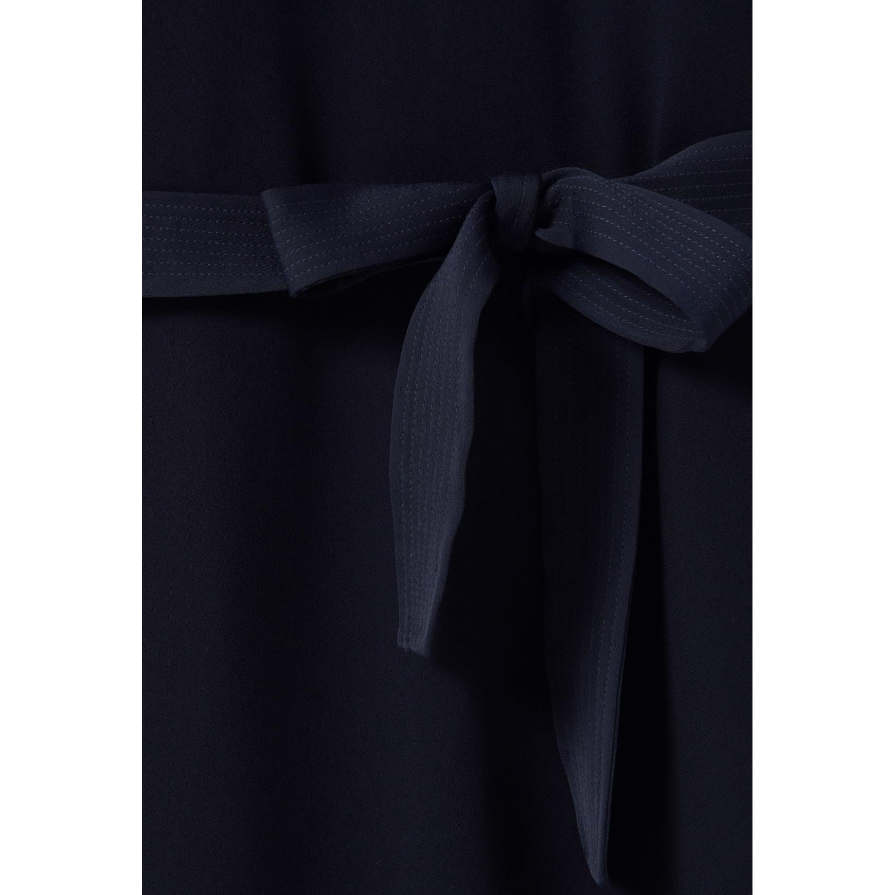 Navy Belted Babydoll Dress