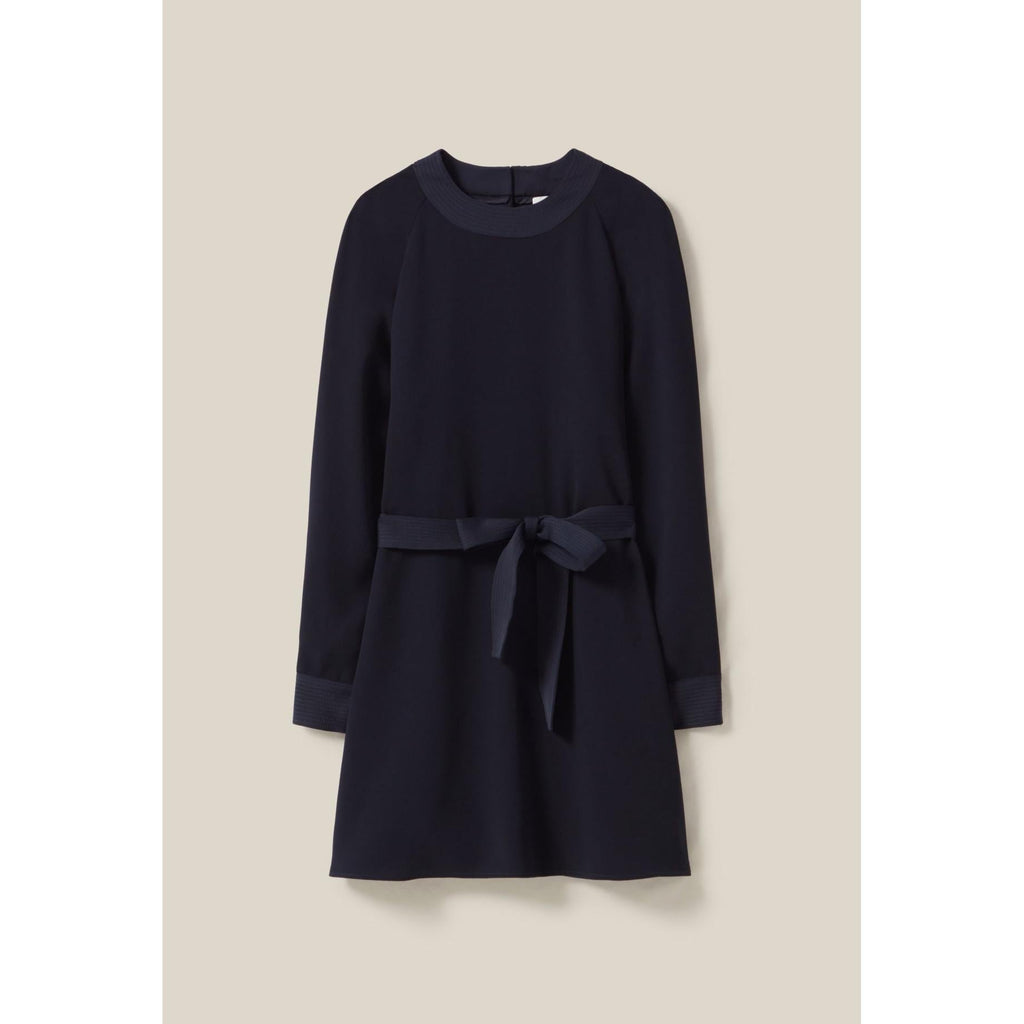 Navy Belted Babydoll Dress