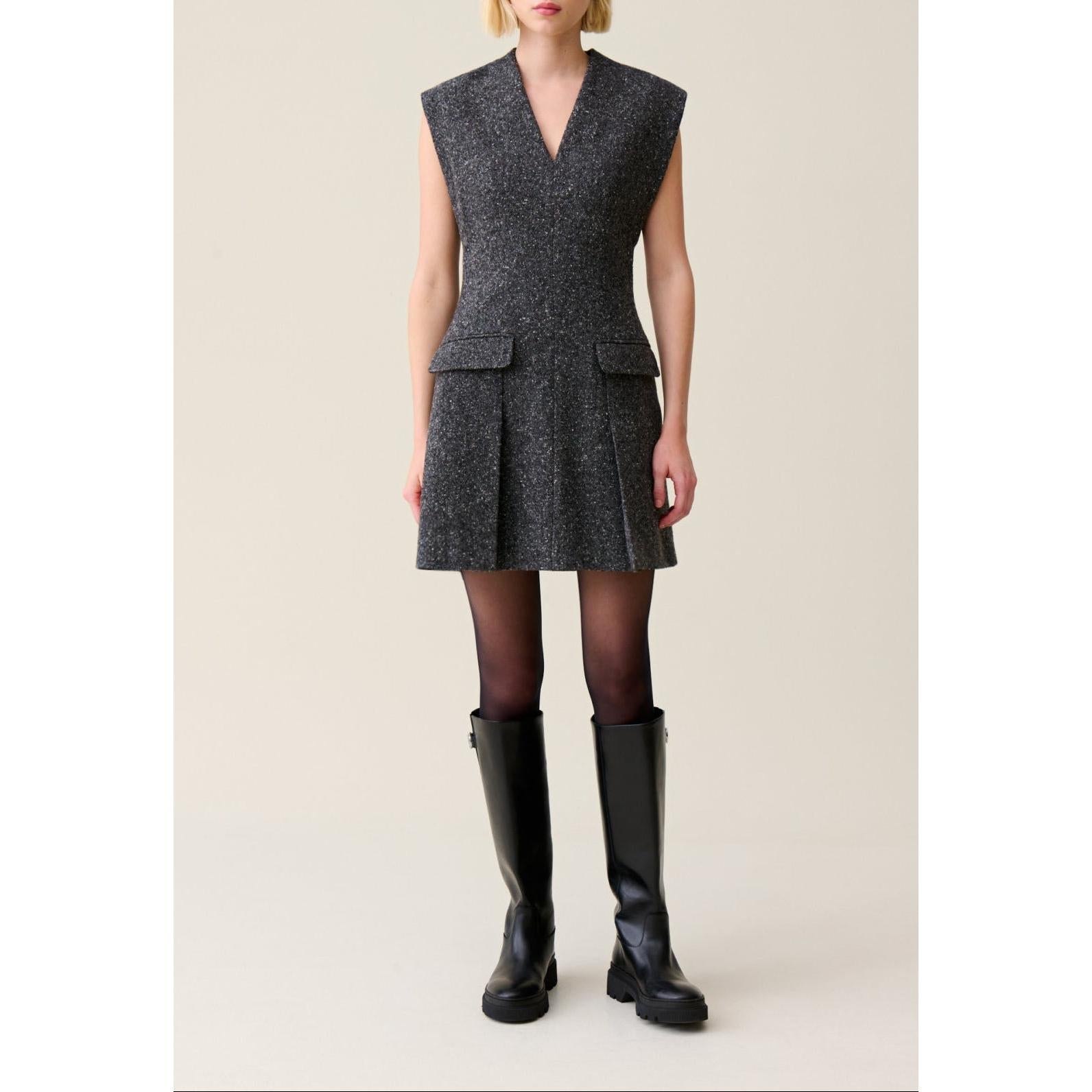 Claudie Pierlot - Gray Fitted Dress Tweed Suit