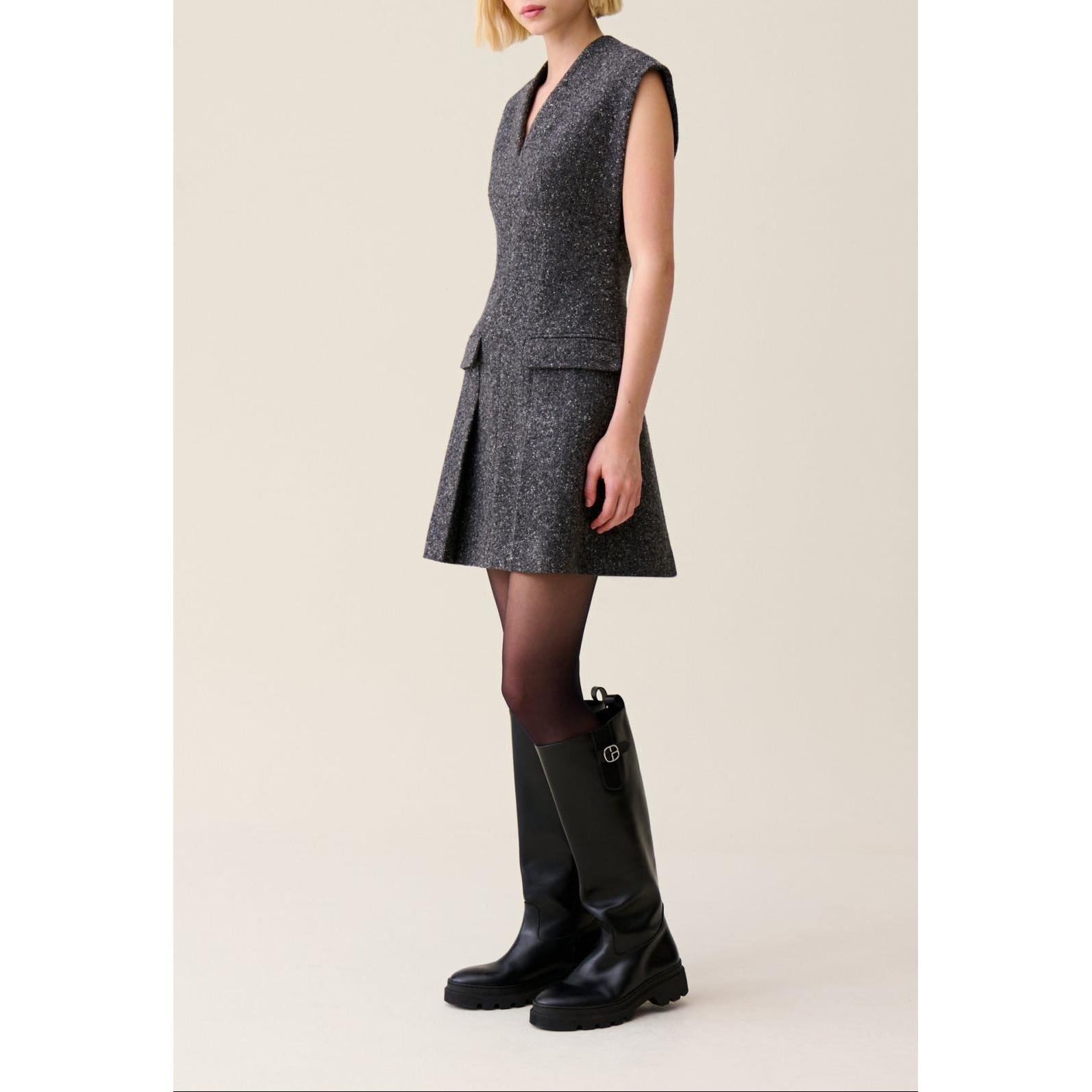 Claudie Pierlot - Gray Fitted Dress Tweed Suit