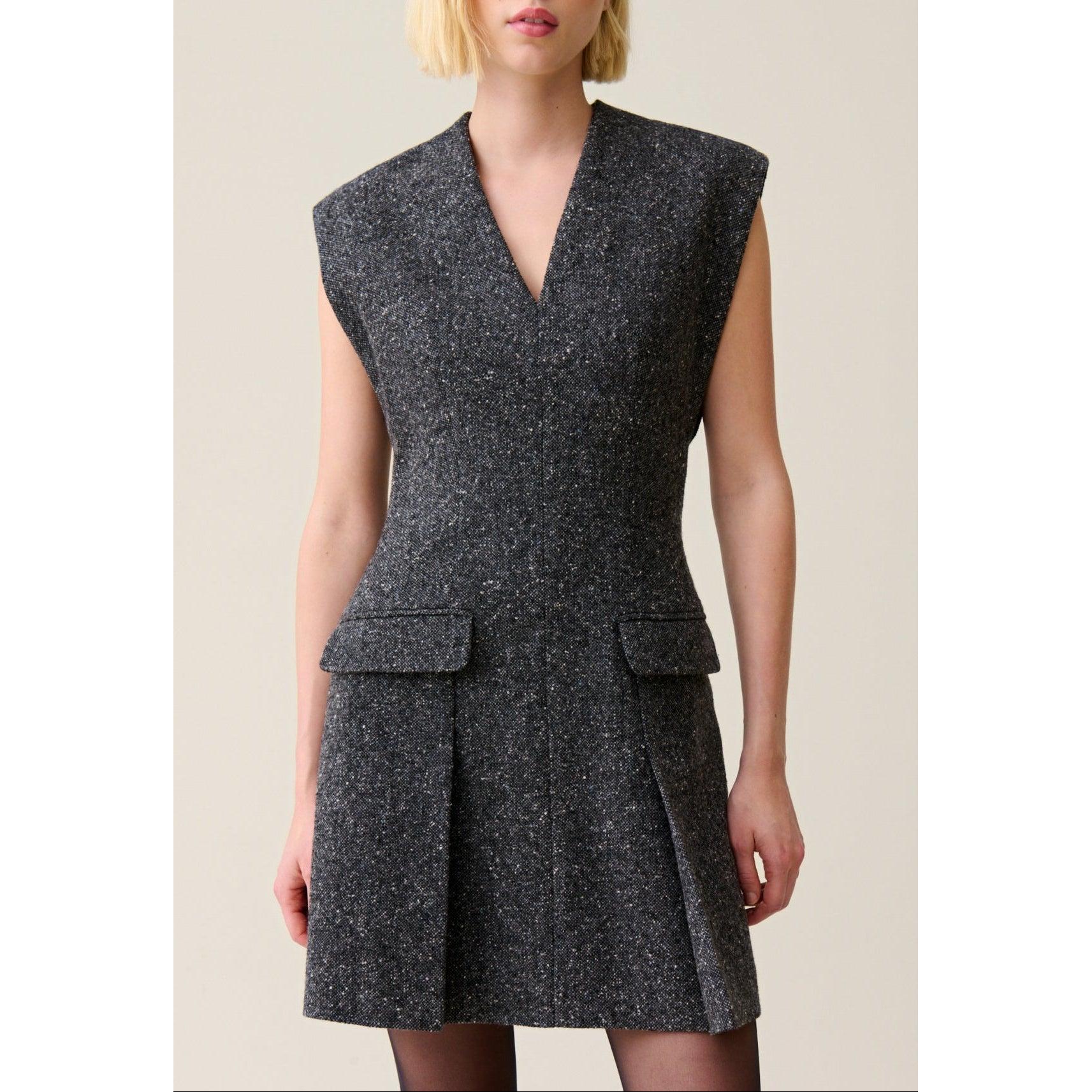 Claudie Pierlot - Gray Fitted Dress Tweed Suit