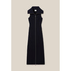 Zipped Knit Dress with Stand Collar