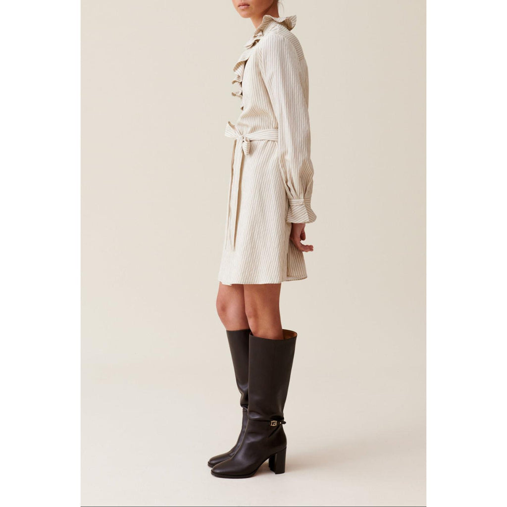 Robe Rayée Col Volanté