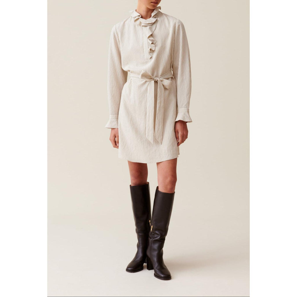 Robe Rayée Col Volanté