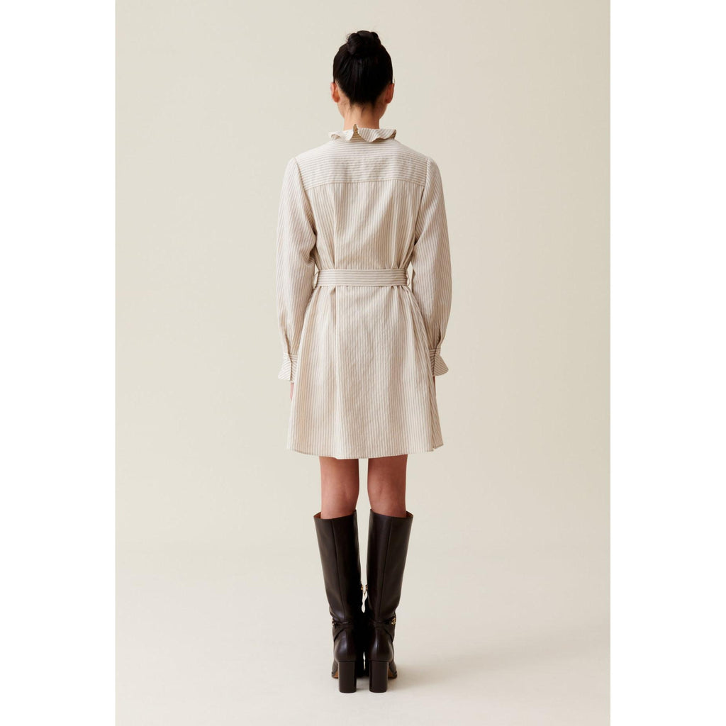 Robe Rayée Col Volanté