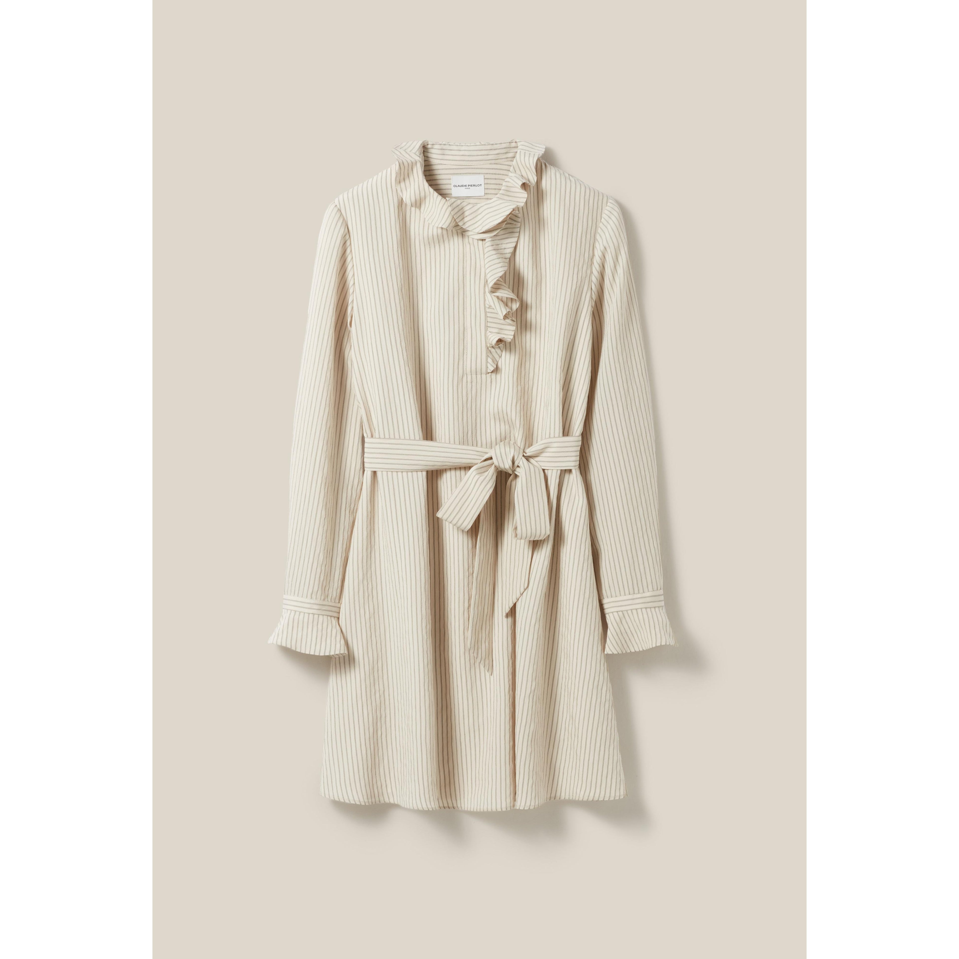 Robe Rayée Col Volanté