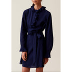 Navy Striped Ruffle Dress