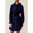 Vestido con volante de rayas azul marino