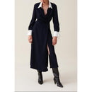 Claudie Pierlot - Robe Longue Fluide Croisée Marine