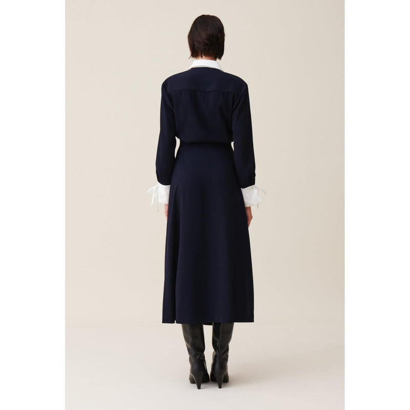 Claudie Pierlot - Robe Longue Fluide Croisée Marine