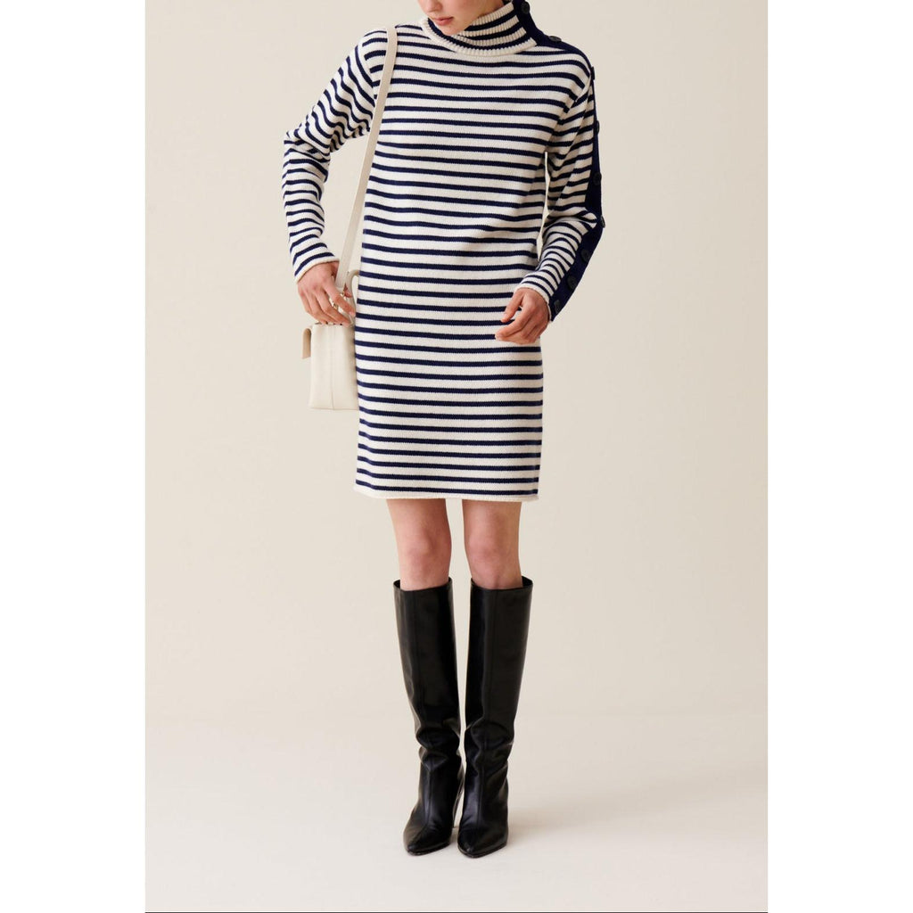 Robe Marinière Maille Col Montant