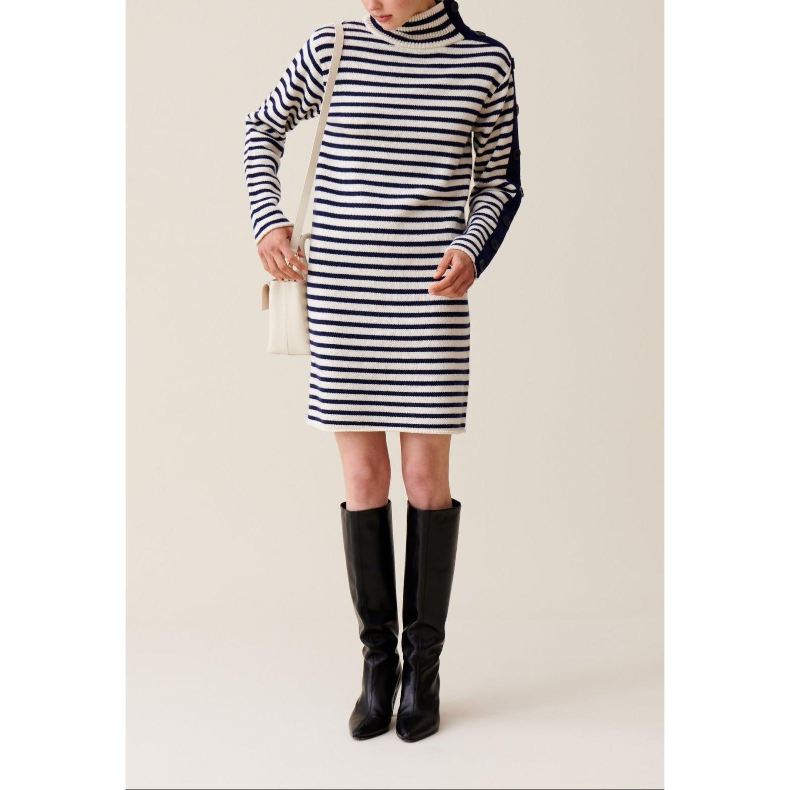 Robe Marinière Maille Col Montant